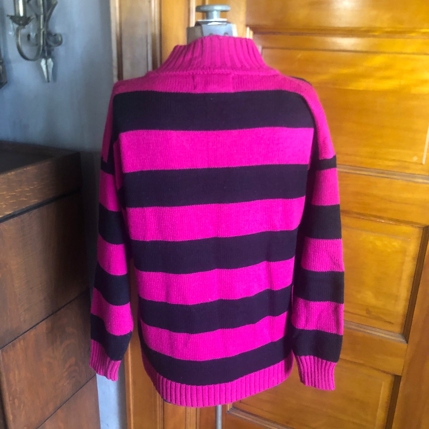 LA Blues Pink And Black Striped Pullover Sweater 1980's Vintage Size L