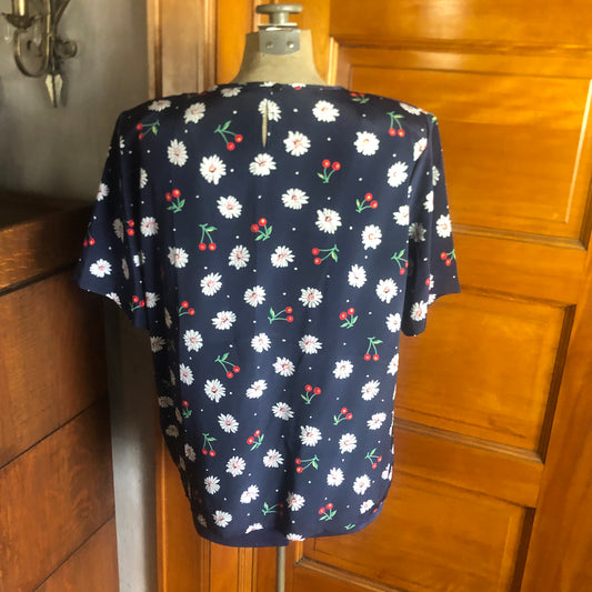 Kathie Lee Cherry And Daisy Pullover 1980's Vintage Shoulder Pads Size 14
