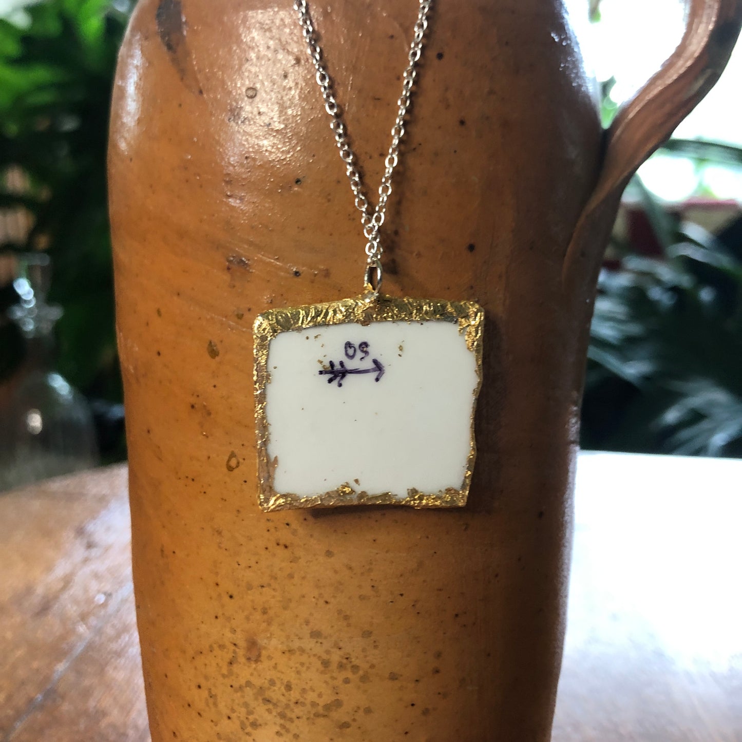 Broken Pottery Artisan Made Pendant Style House Rose Garden Made In Japan Plate Handcrafted Necklace 1.25in x 1.25in