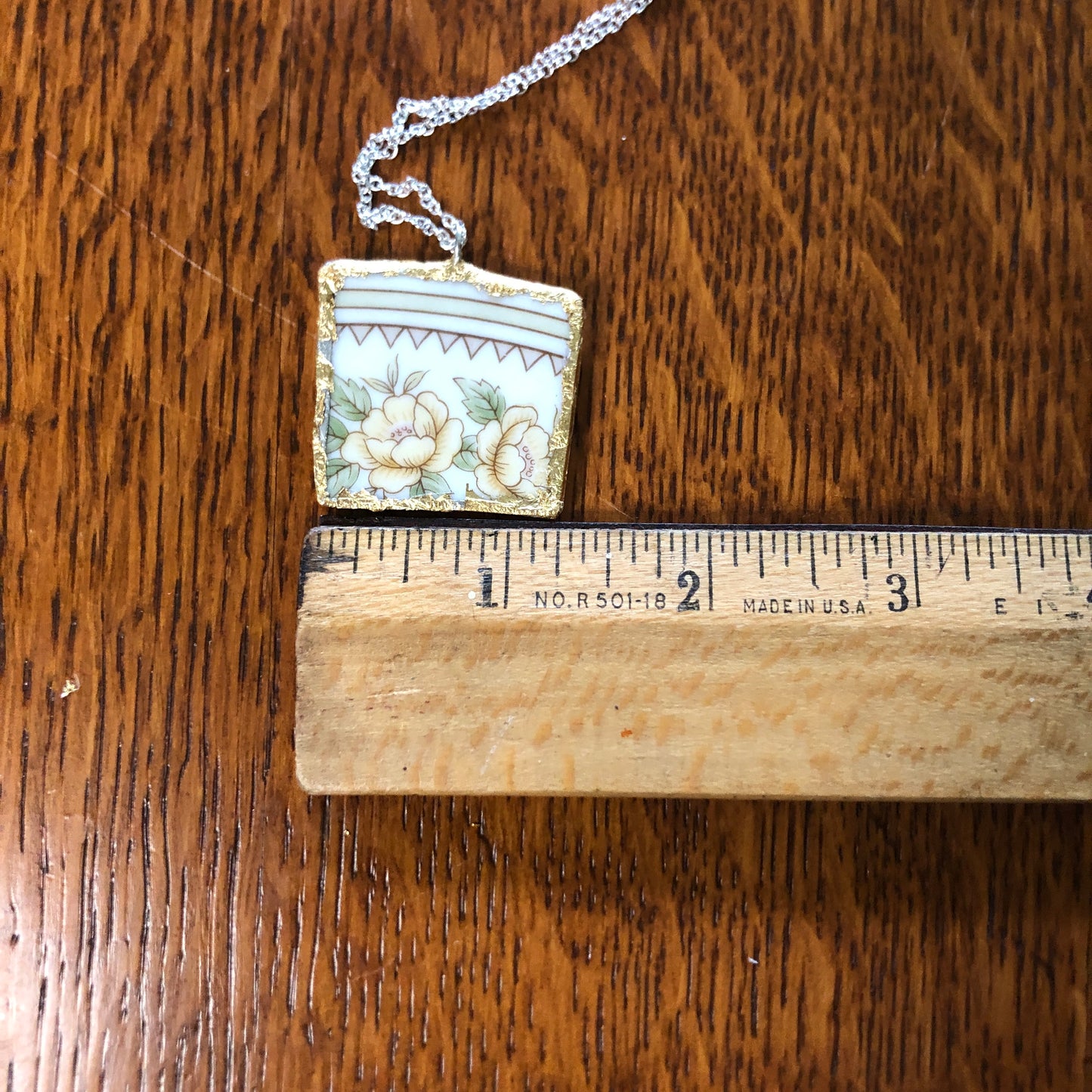 Broken Pottery Artisan Made Pendant Style House Rose Garden Made In Japan Plate Handcrafted Necklace 1.25in x 1.25in