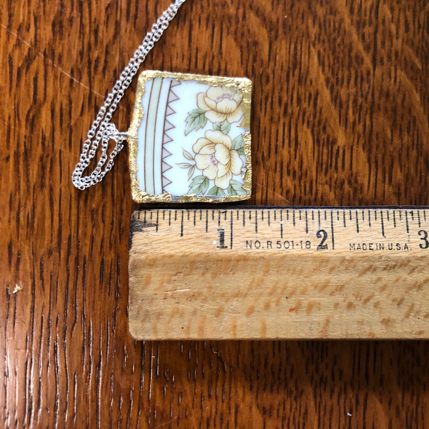 Broken Pottery Artisan Made Pendant Style House Rose Garden Made In Japan Plate Handcrafted Necklace 1.25in x 1.25in