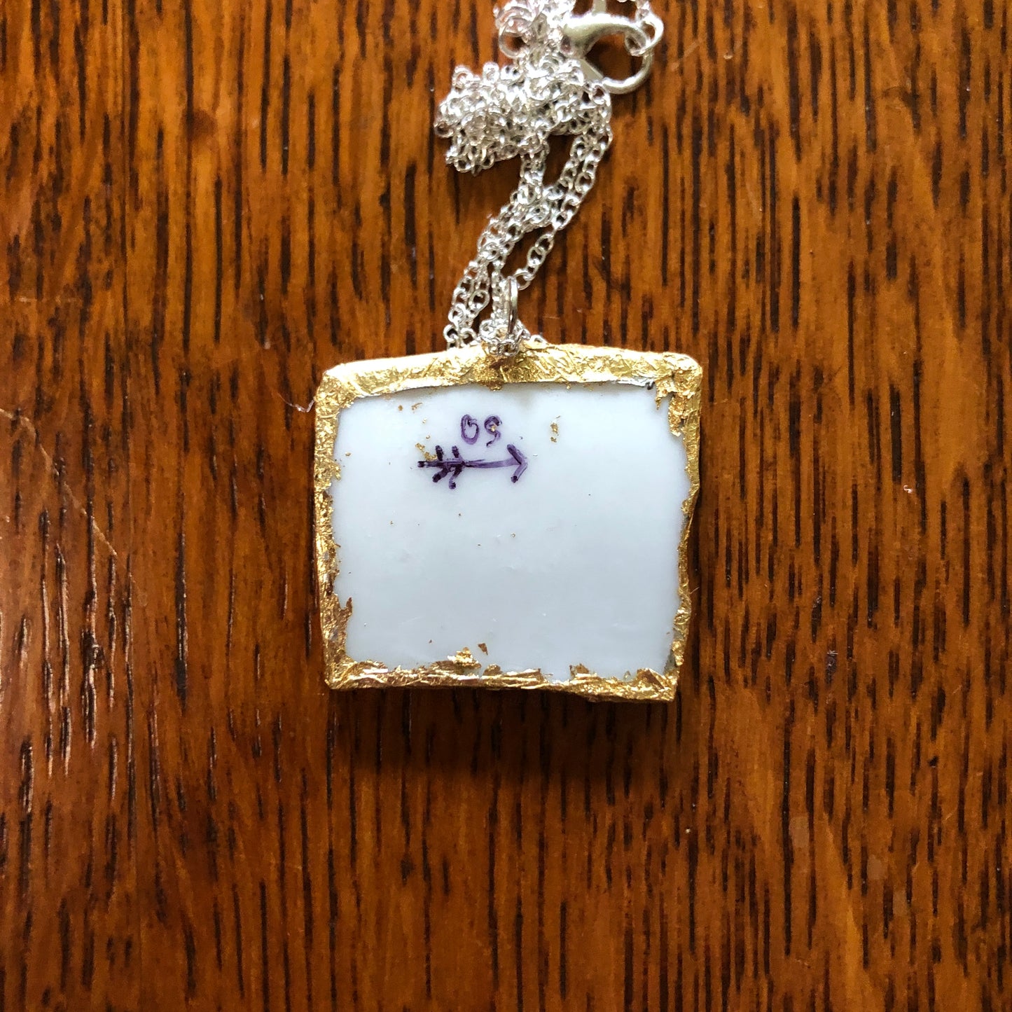 Broken Pottery Artisan Made Pendant Style House Rose Garden Made In Japan Plate Handcrafted Necklace 1.25in x 1.25in