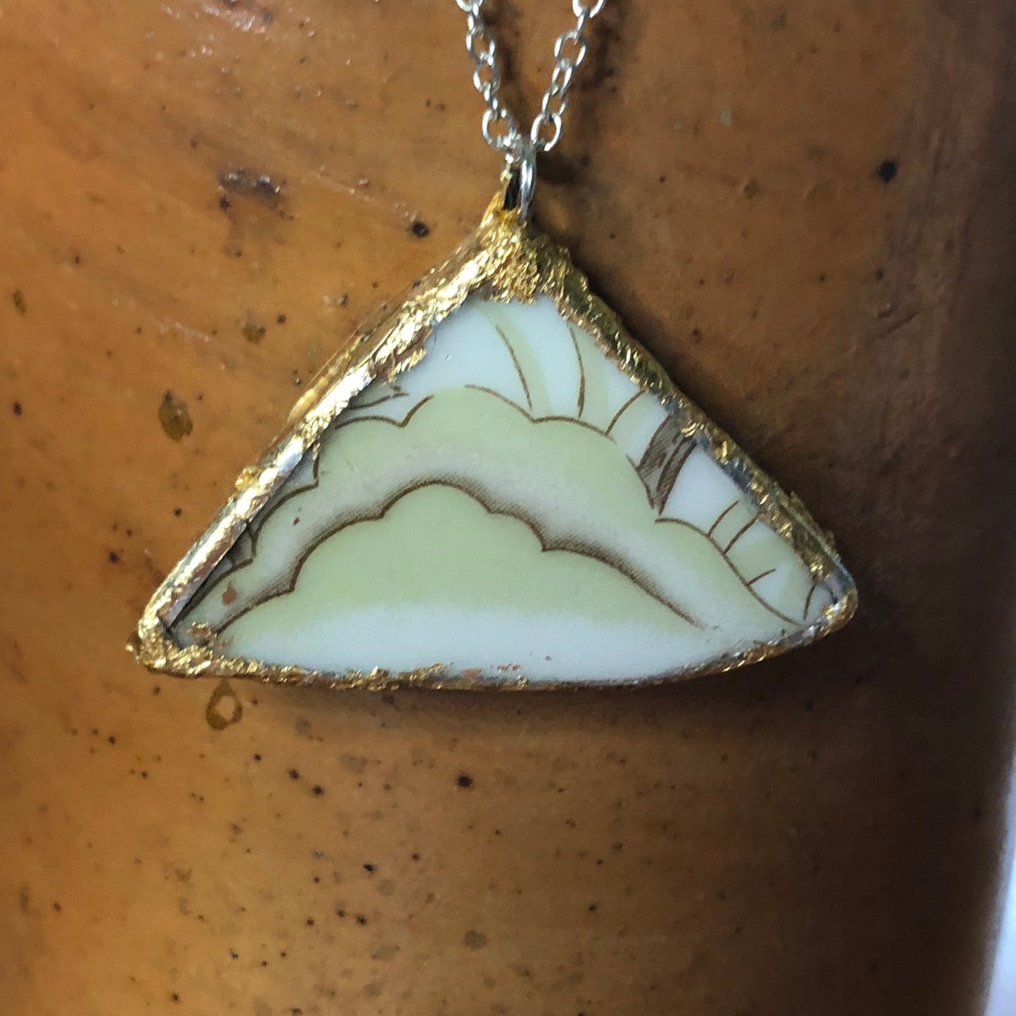 Broken Pottery Artisan Made Pendant Style House Rose Garden Made In Japan Plate Handcrafted Necklace 1.5in x 1in