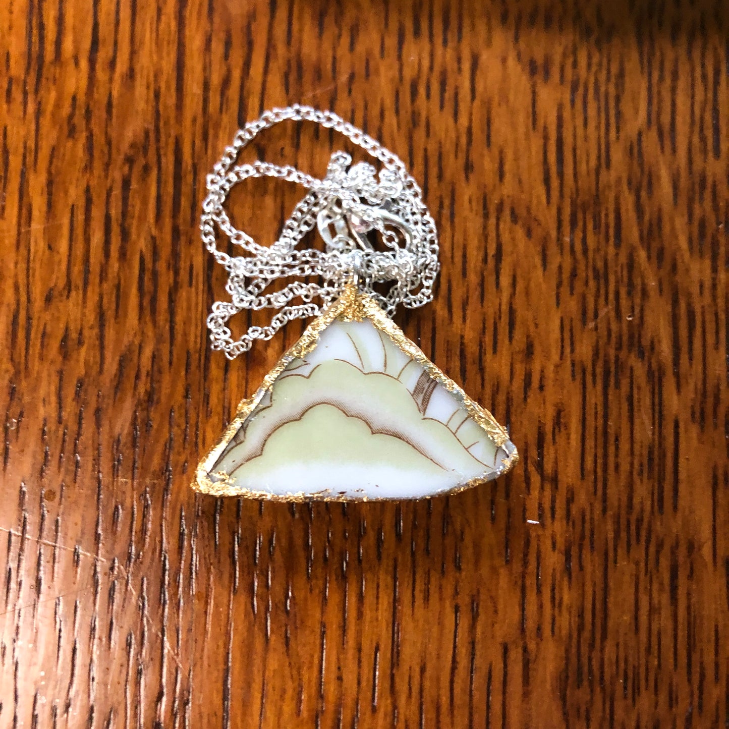 Broken Pottery Artisan Made Pendant Style House Rose Garden Made In Japan Plate Handcrafted Necklace 1.5in x 1in