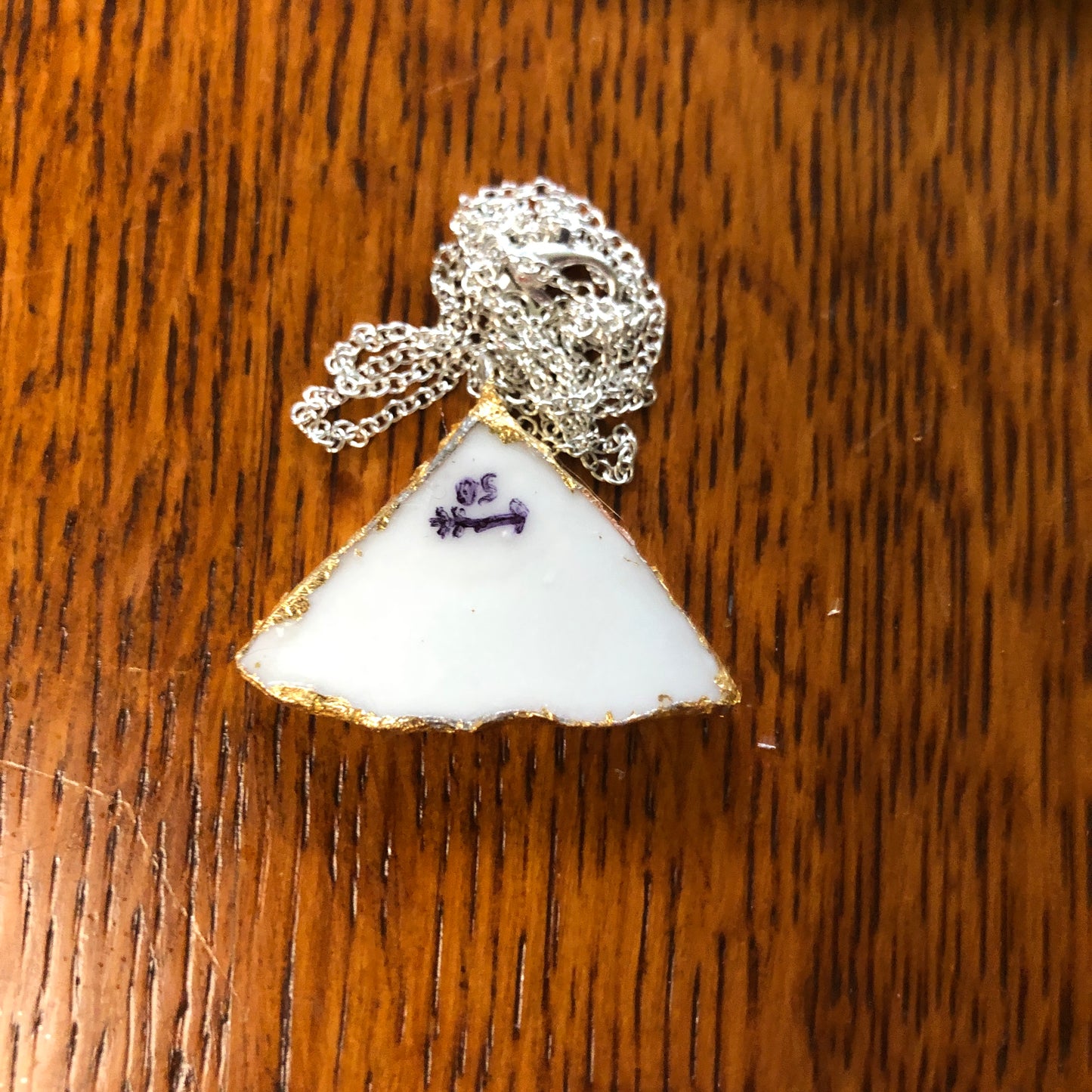 Broken Pottery Artisan Made Pendant Style House Rose Garden Made In Japan Plate Handcrafted Necklace 1.5in x 1in