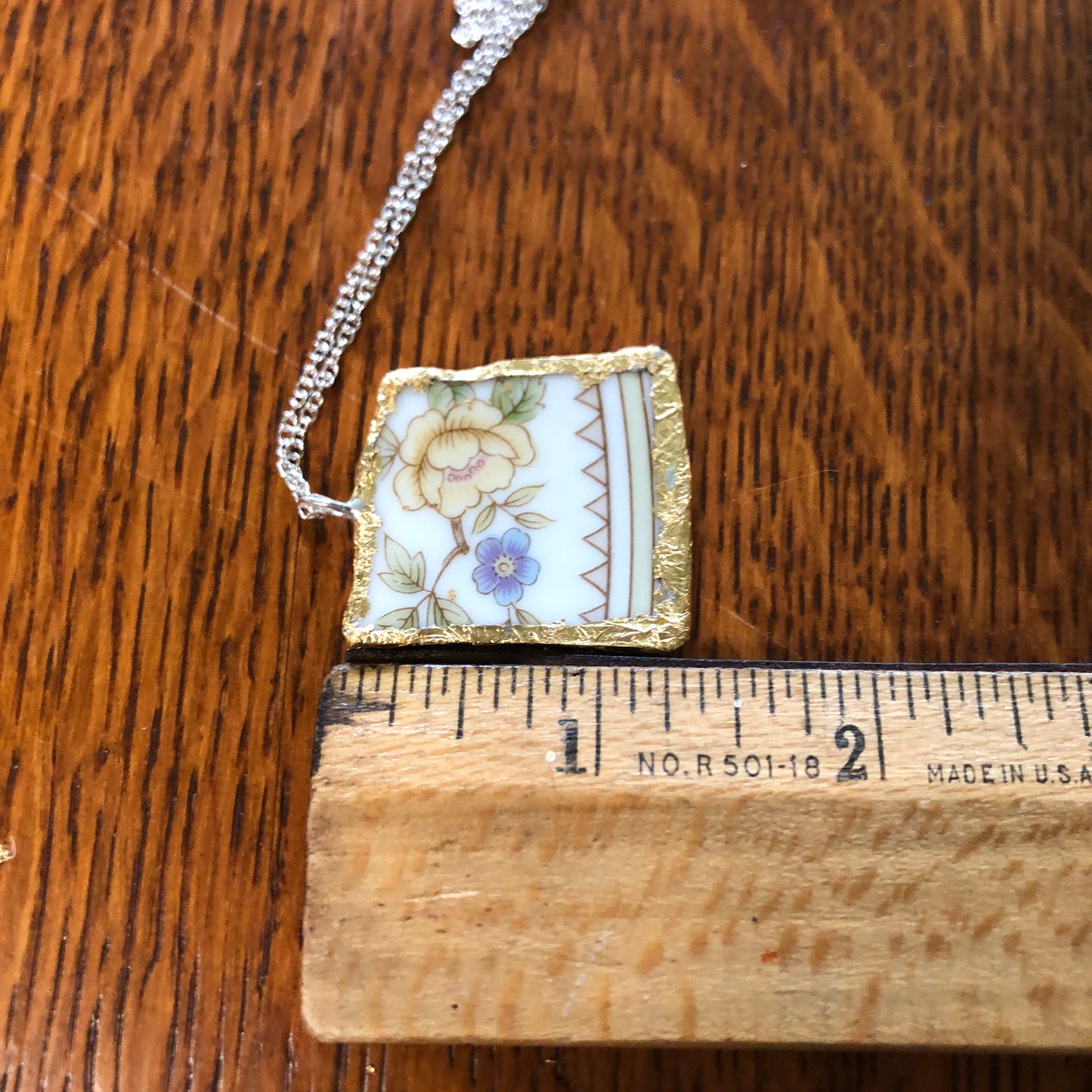 Broken Pottery Artisan Made Pendant Style House Rose Garden Made In Japan Plate Handcrafted Necklace 1.25in x 1.25in