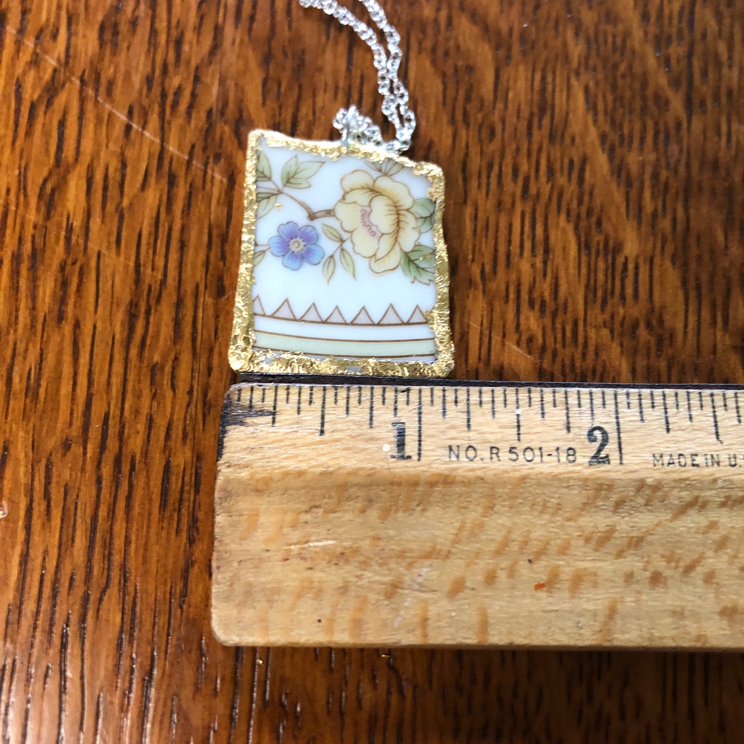 Broken Pottery Artisan Made Pendant Style House Rose Garden Made In Japan Plate Handcrafted Necklace 1.25in x 1.25in