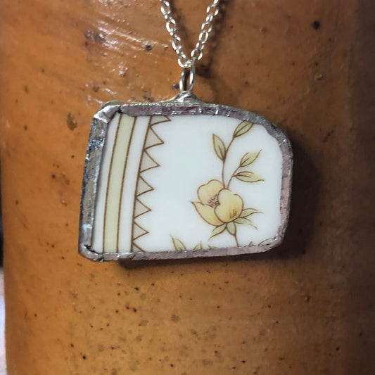 Broken Pottery Artisan Made Pendant Style House Rose Garden Made In Japan Plate Handcrafted Necklace 1.25in x 1in