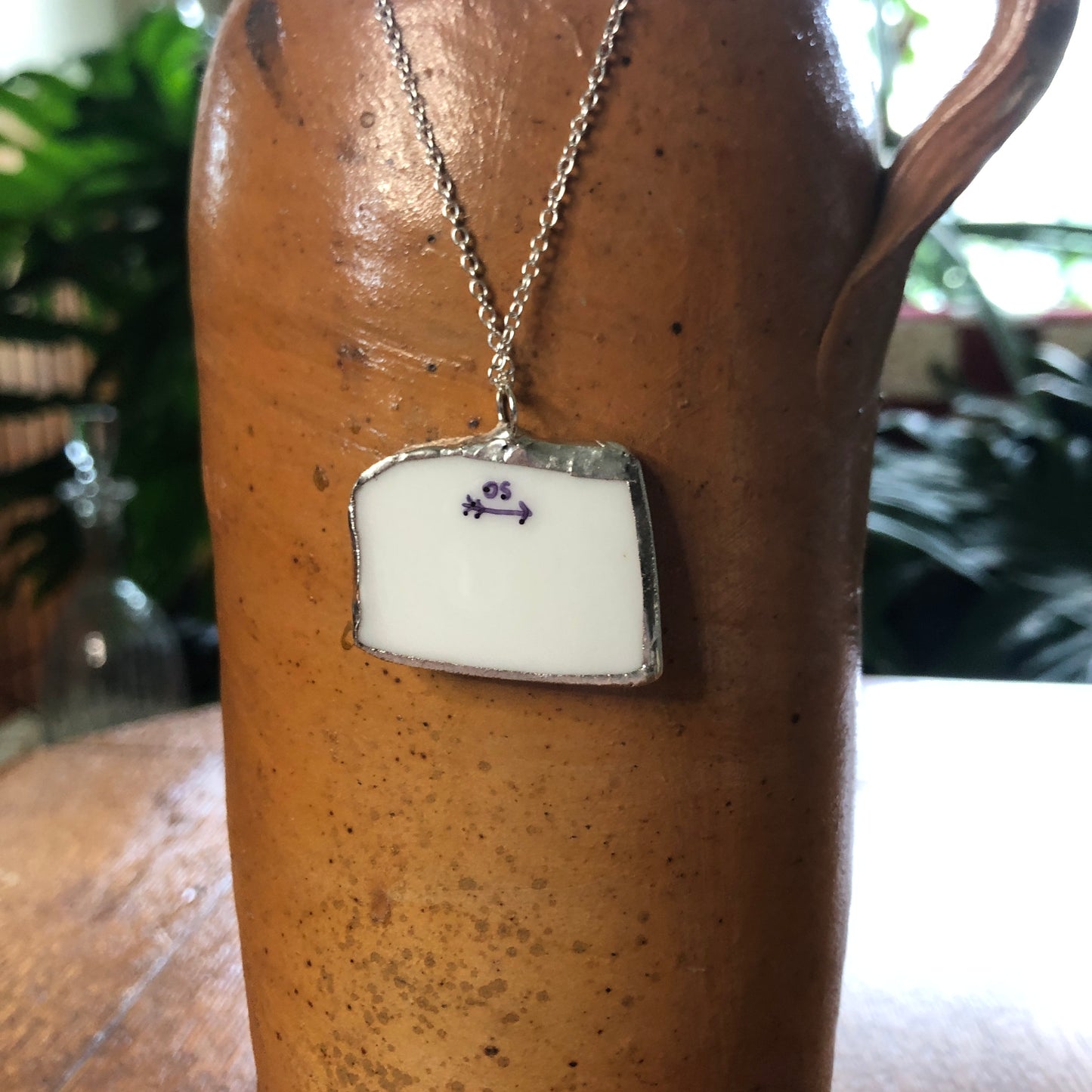 Broken Pottery Artisan Made Pendant Style House Rose Garden Made In Japan Plate Handcrafted Necklace 1.25in x 1in