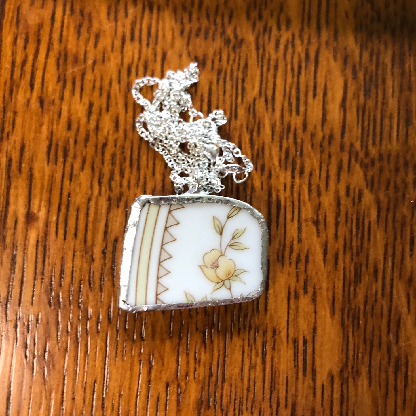 Broken Pottery Artisan Made Pendant Style House Rose Garden Made In Japan Plate Handcrafted Necklace 1.25in x 1in