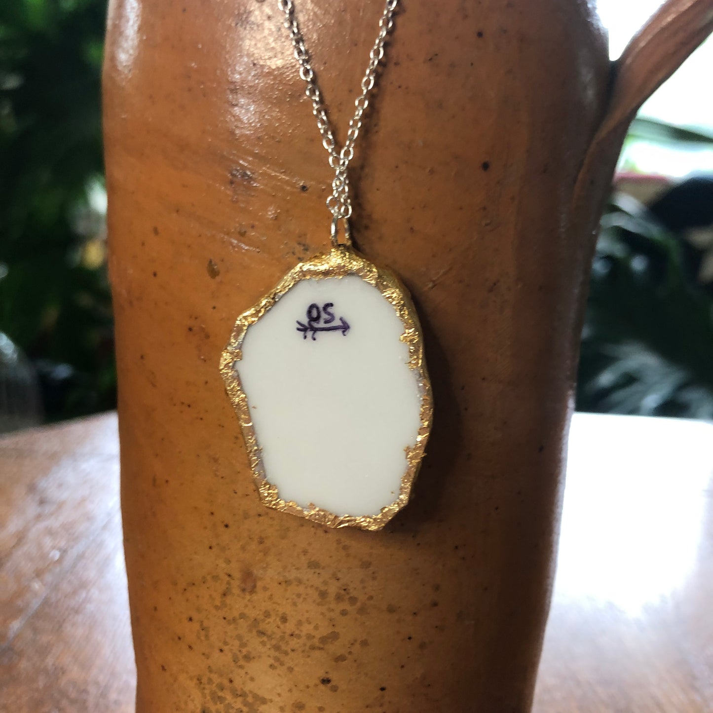 Broken Pottery Artisan Made Pendant Style House Rose Garden Made In Japan Plate Handcrafted Necklace 1.5in x 1 1/8in