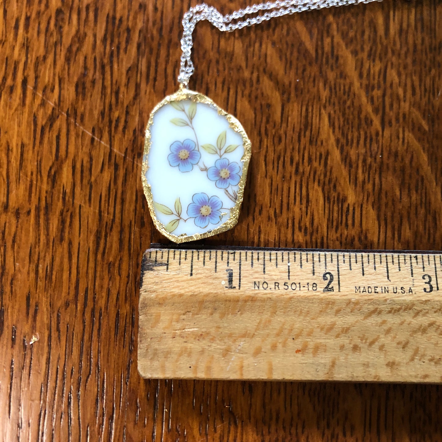 Broken Pottery Artisan Made Pendant Style House Rose Garden Made In Japan Plate Handcrafted Necklace 1.5in x 1 1/8in