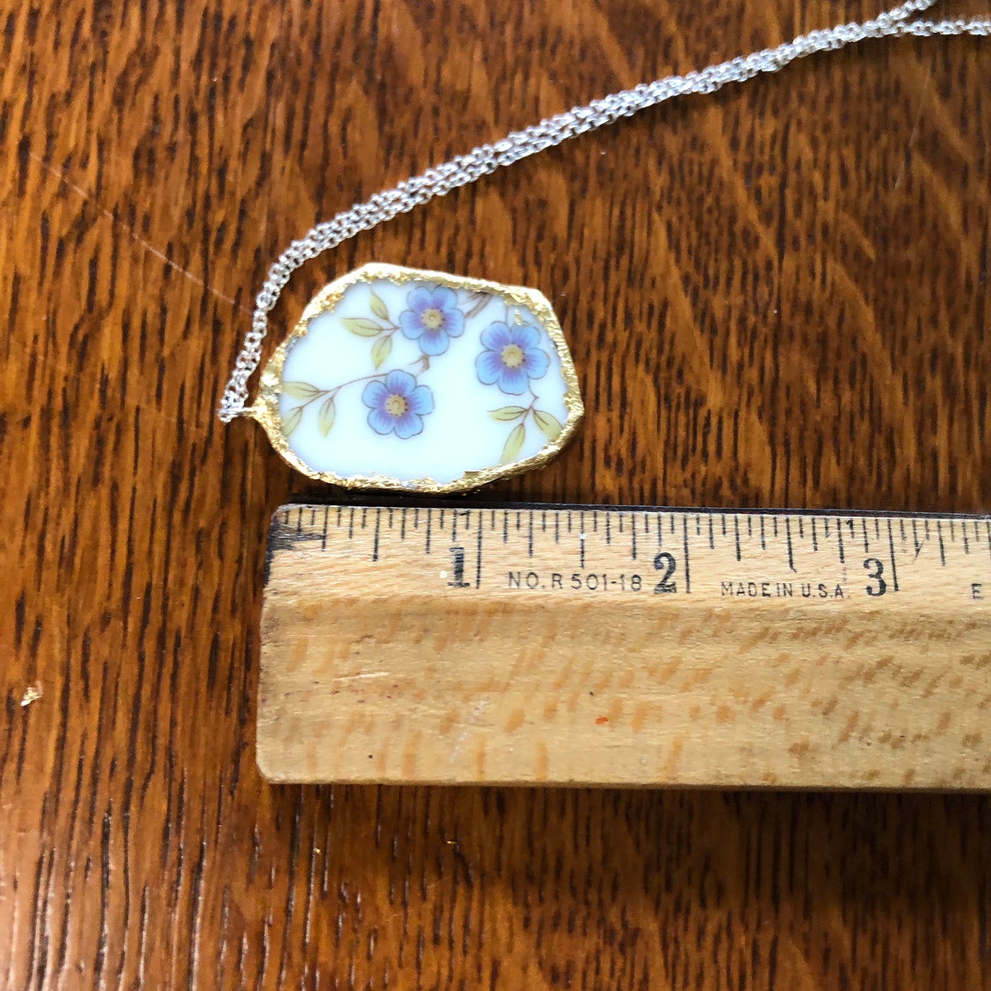 Broken Pottery Artisan Made Pendant Style House Rose Garden Made In Japan Plate Handcrafted Necklace 1.5in x 1 1/8in