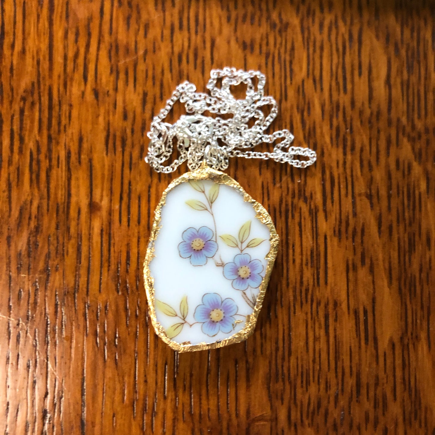 Broken Pottery Artisan Made Pendant Style House Rose Garden Made In Japan Plate Handcrafted Necklace 1.5in x 1 1/8in