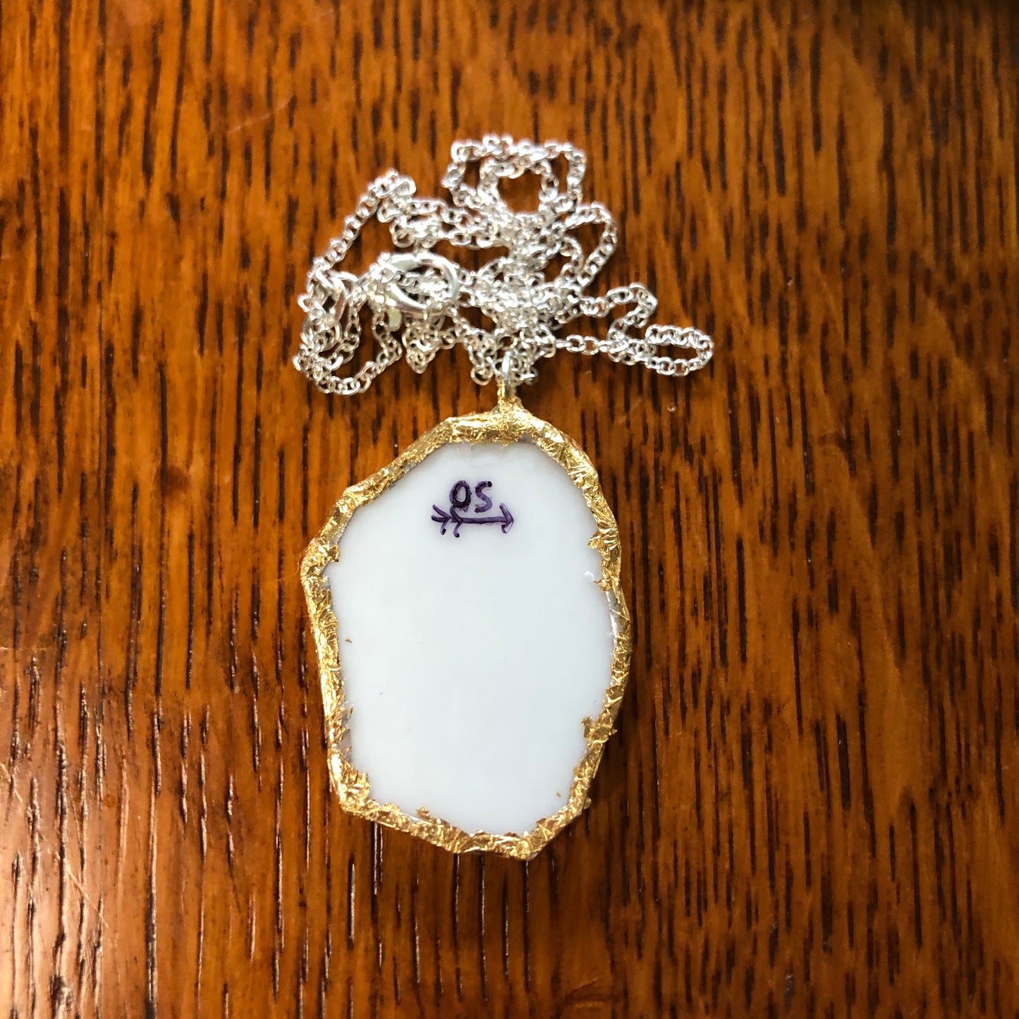 Broken Pottery Artisan Made Pendant Style House Rose Garden Made In Japan Plate Handcrafted Necklace 1.5in x 1 1/8in
