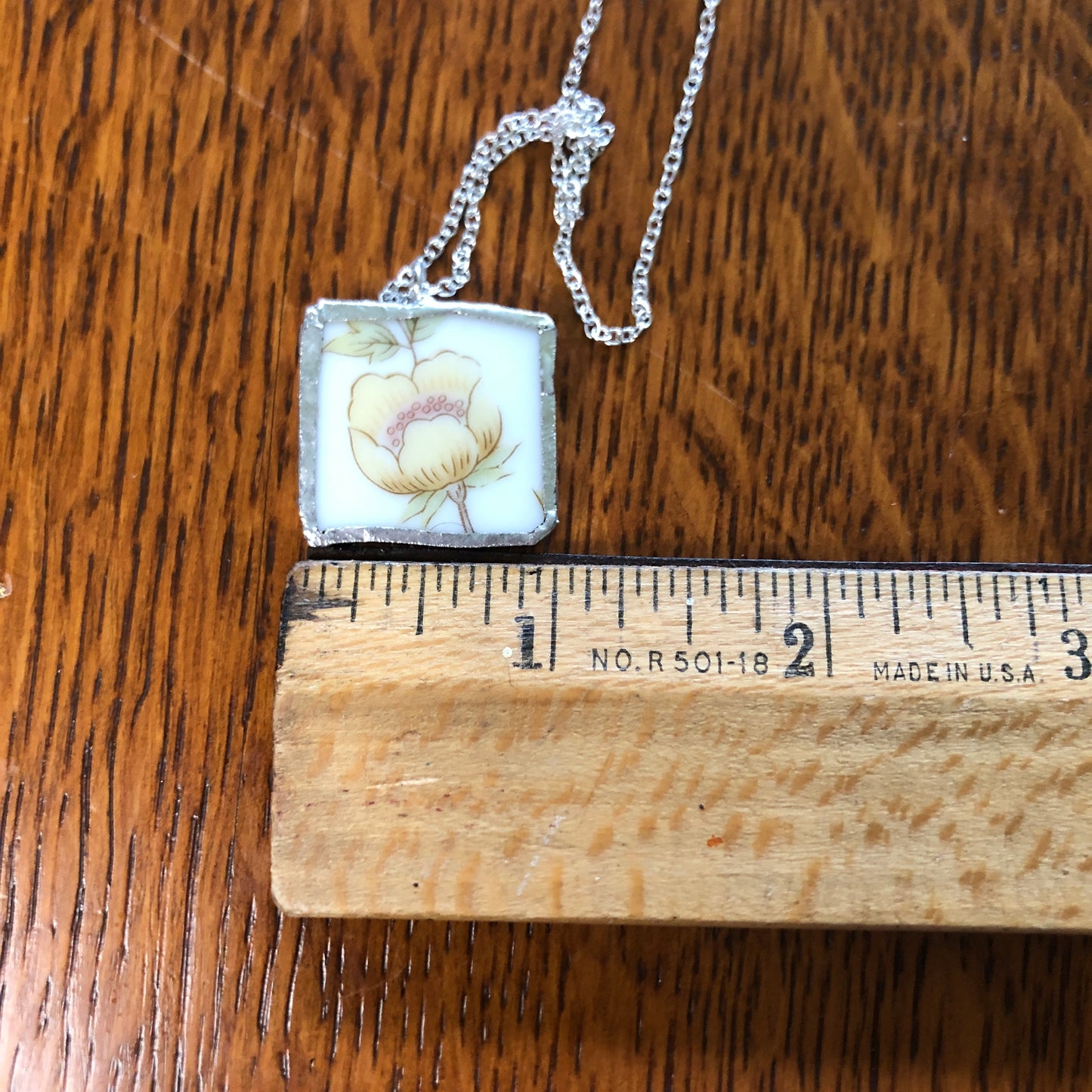 Broken Pottery Artisan Made Pendant Style House Rose Garden Made In Japan Plate Handcrafted Necklace 1in x 7/8in