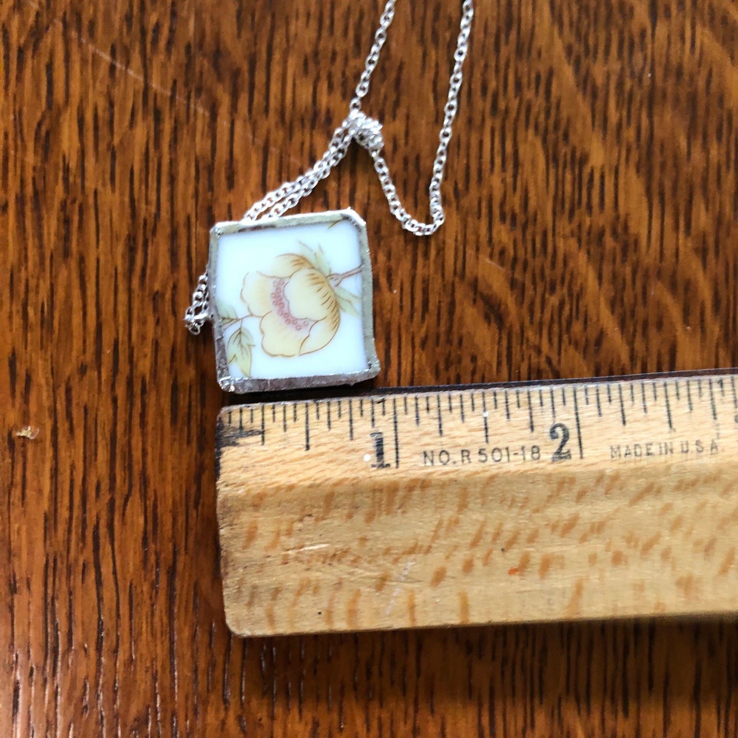 Broken Pottery Artisan Made Pendant Style House Rose Garden Made In Japan Plate Handcrafted Necklace 1in x 7/8in