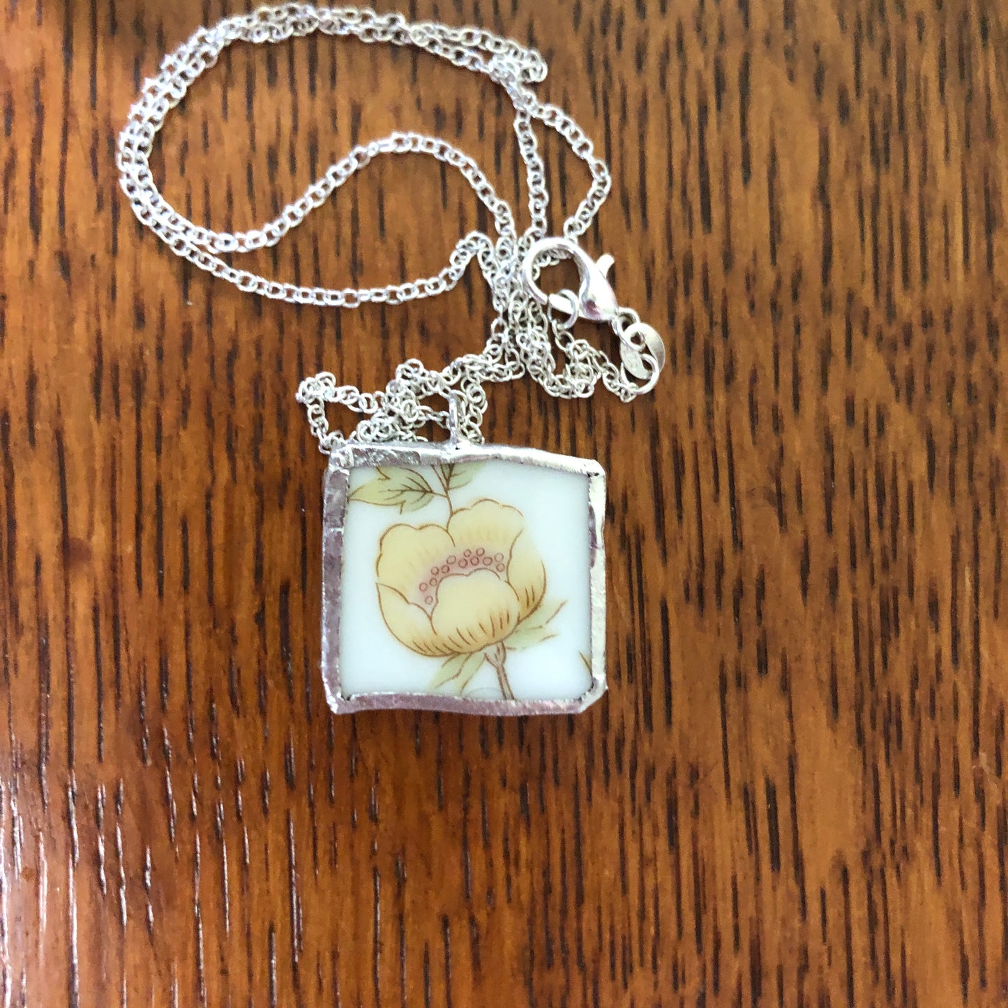 Broken Pottery Artisan Made Pendant Style House Rose Garden Made In Japan Plate Handcrafted Necklace 1in x 7/8in
