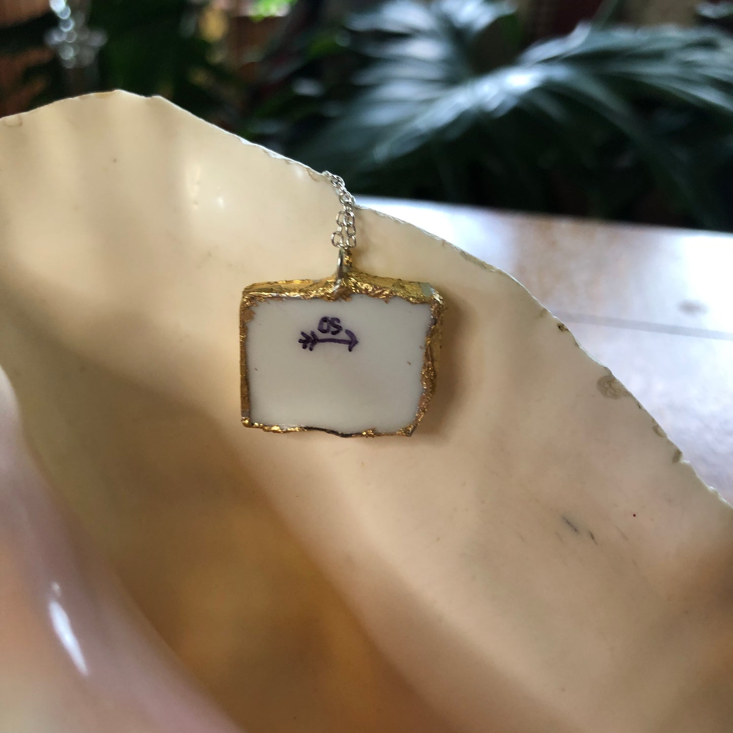 Broken Pottery Artisan Made Pendant Style House Rose Garden Made In Japan Plate Handcrafted Necklace 1in x 7/8in