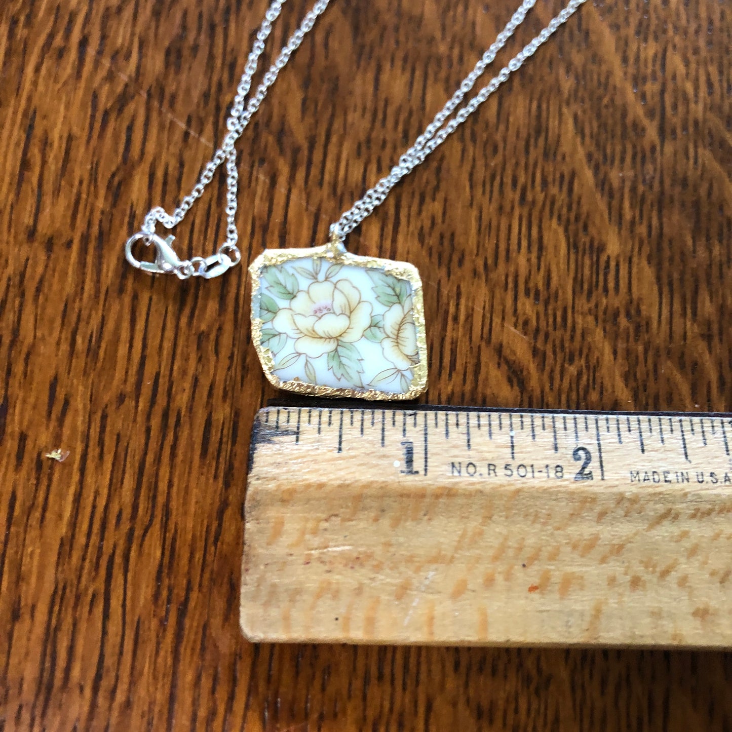Broken Pottery Artisan Made Pendant Style House Rose Garden Made In Japan Plate Handcrafted Necklace 1in x 7/8in