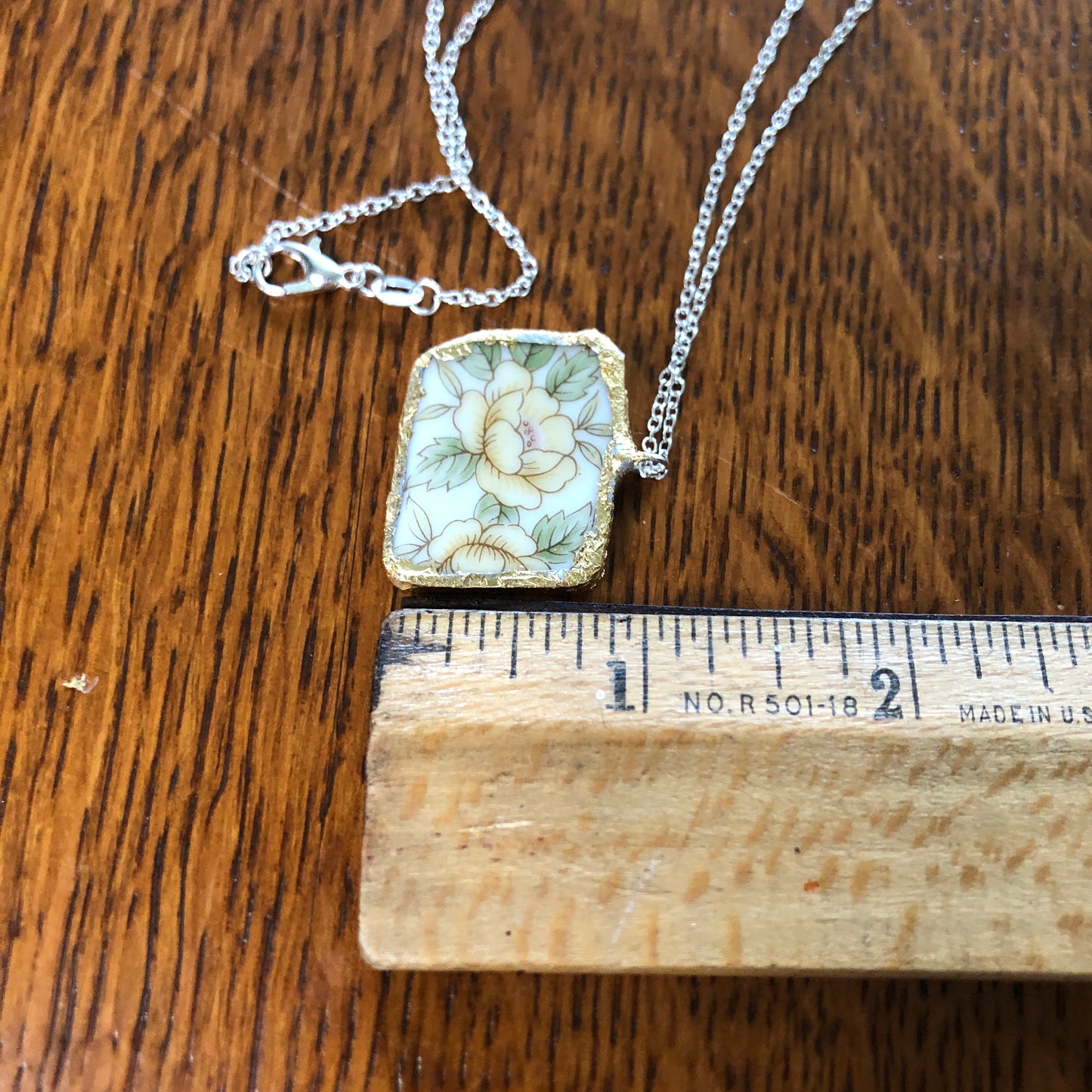Broken Pottery Artisan Made Pendant Style House Rose Garden Made In Japan Plate Handcrafted Necklace 1in x 7/8in