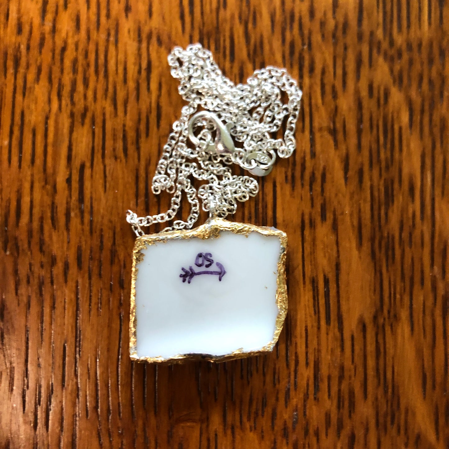 Broken Pottery Artisan Made Pendant Style House Rose Garden Made In Japan Plate Handcrafted Necklace 1in x 7/8in