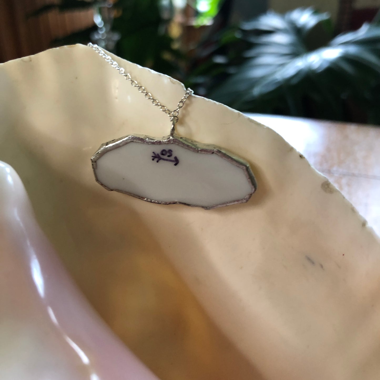 Broken Pottery Artisan Made Pendant Style House Rose Garden Made In Japan Plate Handcrafted Necklace 1.75in x 3/4in