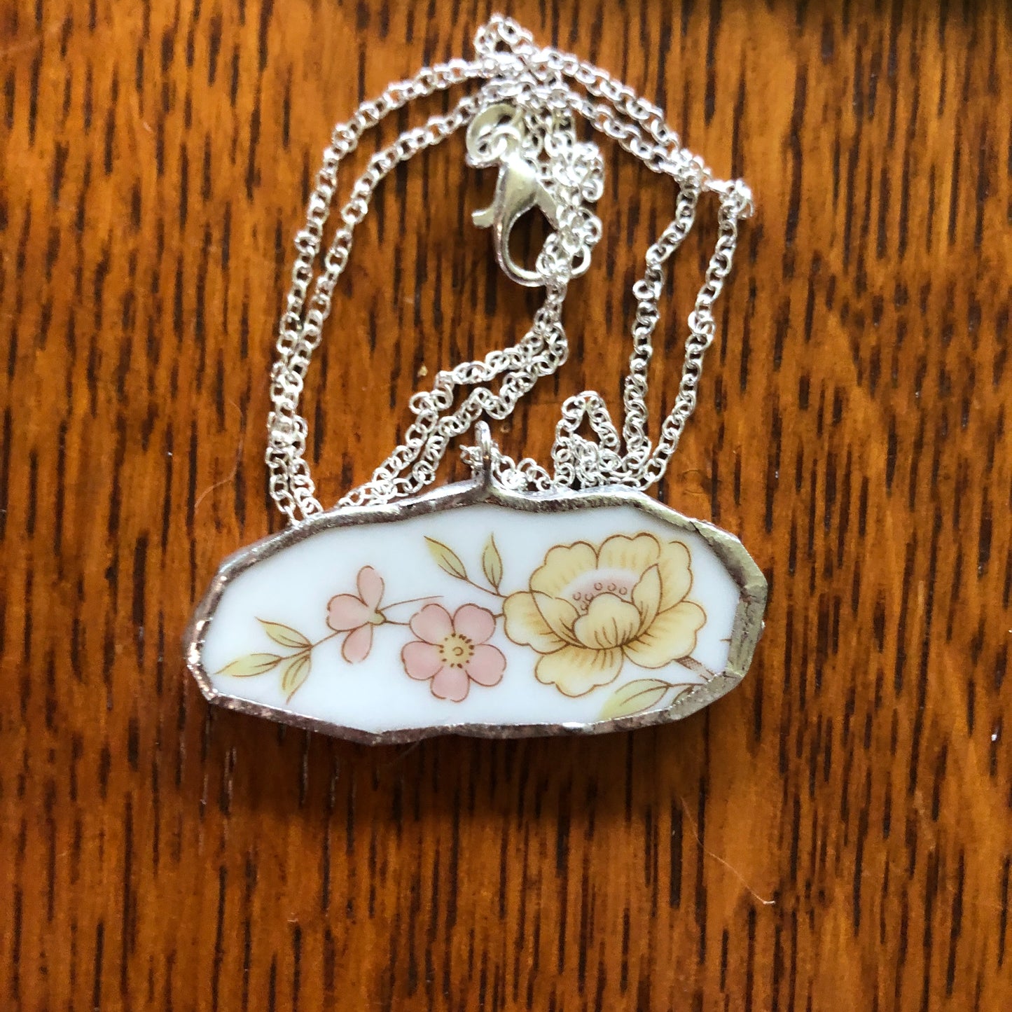 Broken Pottery Artisan Made Pendant Style House Rose Garden Made In Japan Plate Handcrafted Necklace 1.75in x 3/4in