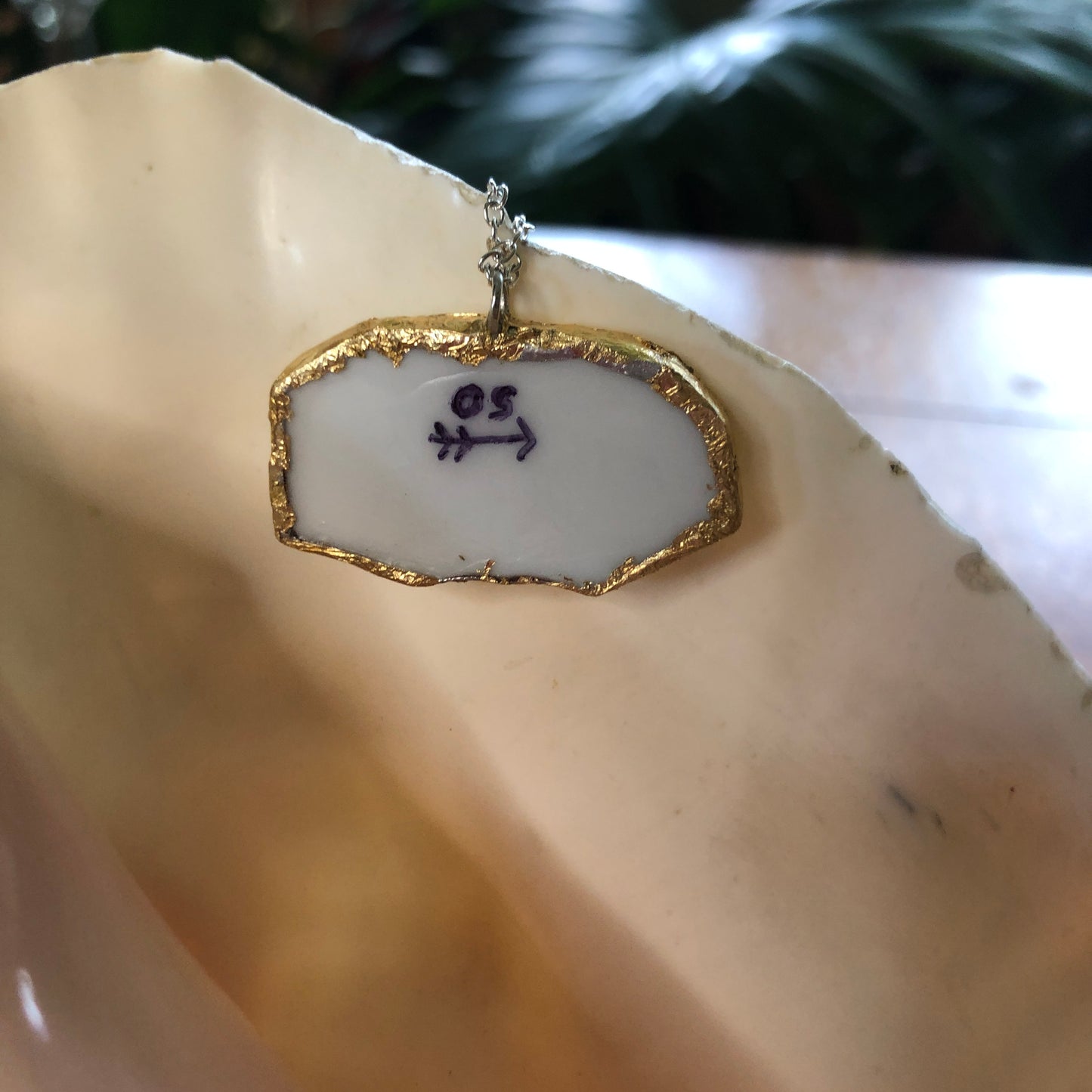 Broken Pottery Artisan Made Pendant Style House Rose Garden Made In Japan Plate Handcrafted Necklace 1.5in x 13/16in