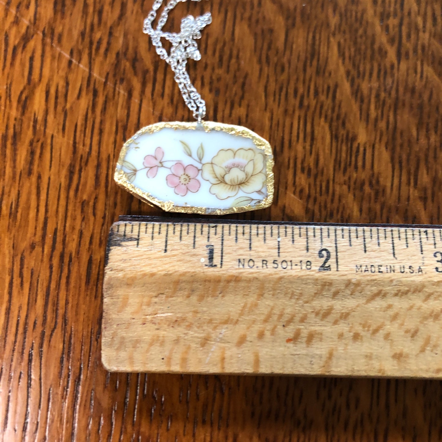 Broken Pottery Artisan Made Pendant Style House Rose Garden Made In Japan Plate Handcrafted Necklace 1.5in x 13/16in