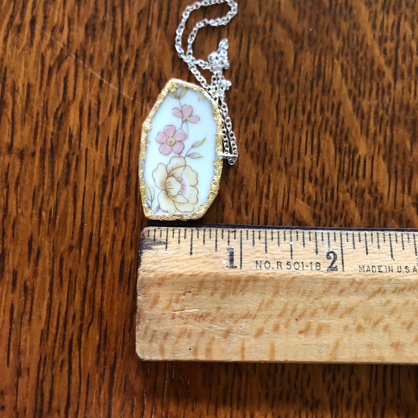 Broken Pottery Artisan Made Pendant Style House Rose Garden Made In Japan Plate Handcrafted Necklace 1.5in x 13/16in