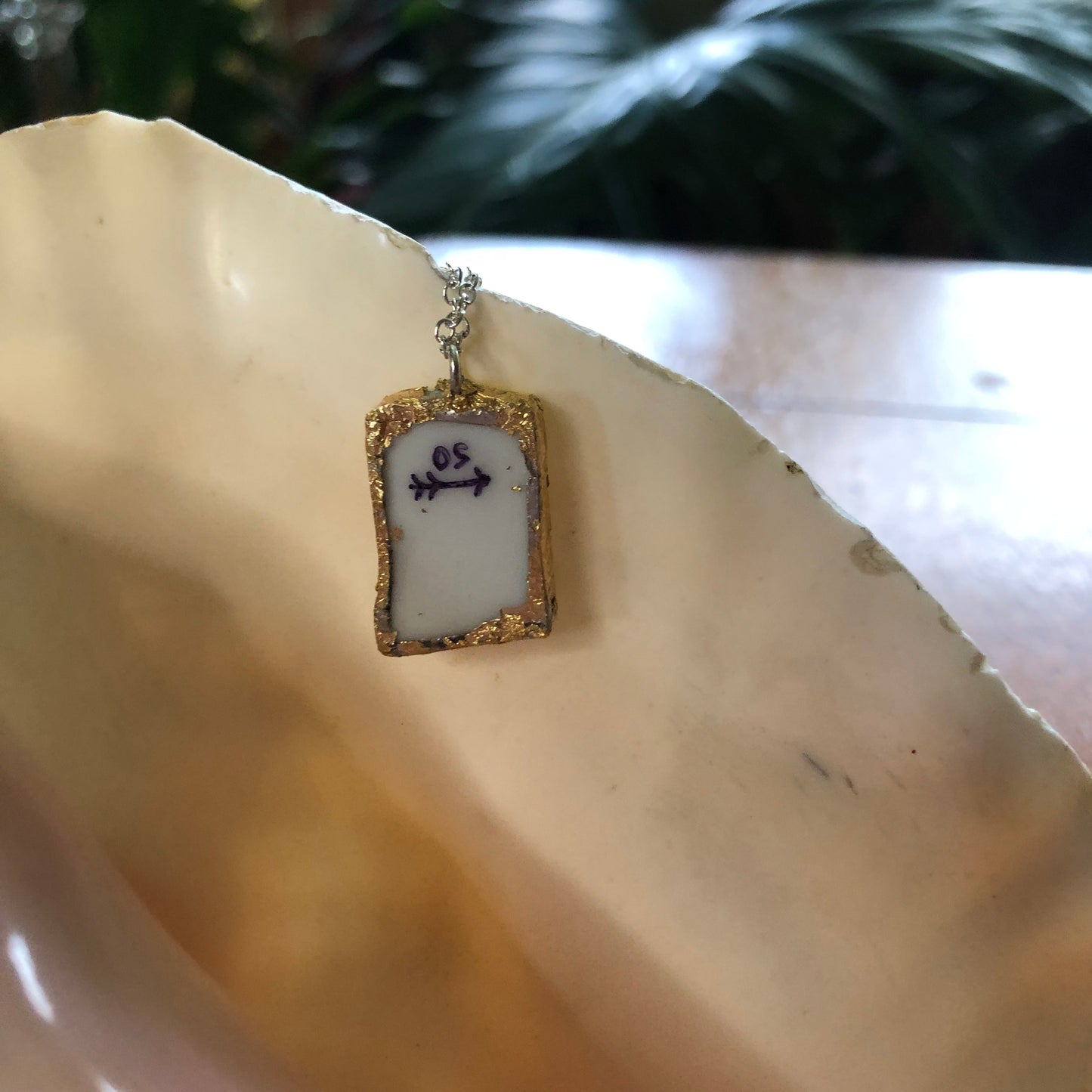 Broken Pottery Artisan Made Pendant Style House Rose Garden Made In Japan Plate Handcrafted Necklace 1in x 7/8in