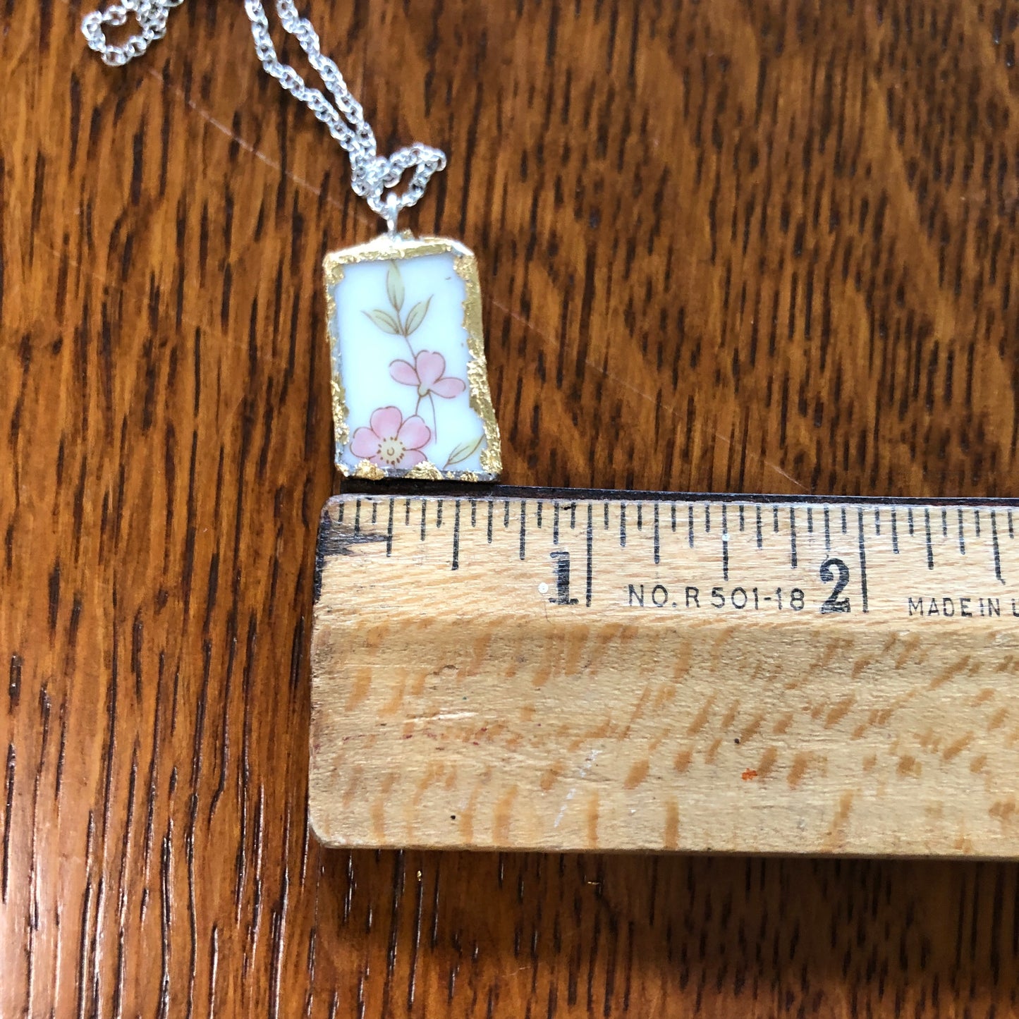 Broken Pottery Artisan Made Pendant Style House Rose Garden Made In Japan Plate Handcrafted Necklace 1in x 7/8in