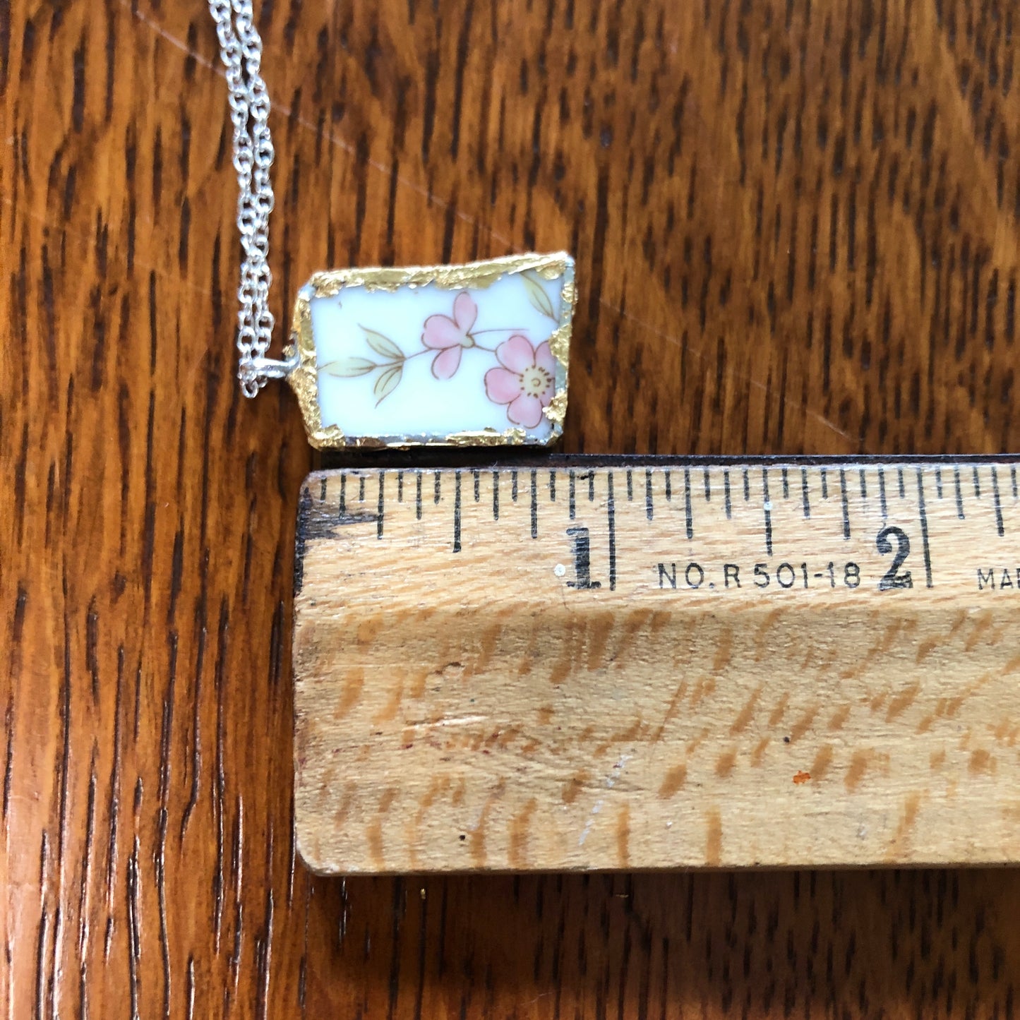 Broken Pottery Artisan Made Pendant Style House Rose Garden Made In Japan Plate Handcrafted Necklace 1in x 7/8in