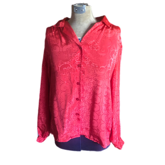 Leslie Fay Sport Brand Red Button Up Shirt 1980's Vintage Size 14