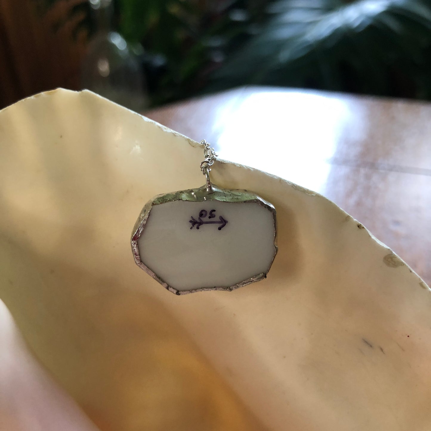 Broken Pottery Artisan Made Pendant Style House Rose Garden Made In Japan Plate Handcrafted Necklace 1 1/8in x 7/8in
