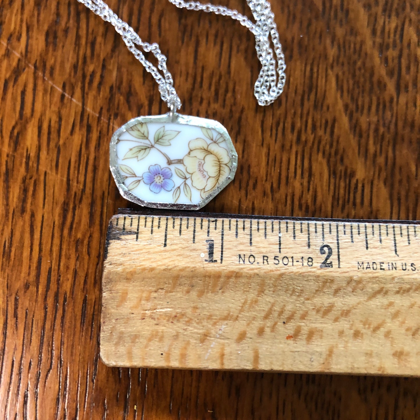 Broken Pottery Artisan Made Pendant Style House Rose Garden Made In Japan Plate Handcrafted Necklace 1 1/8in x 7/8in