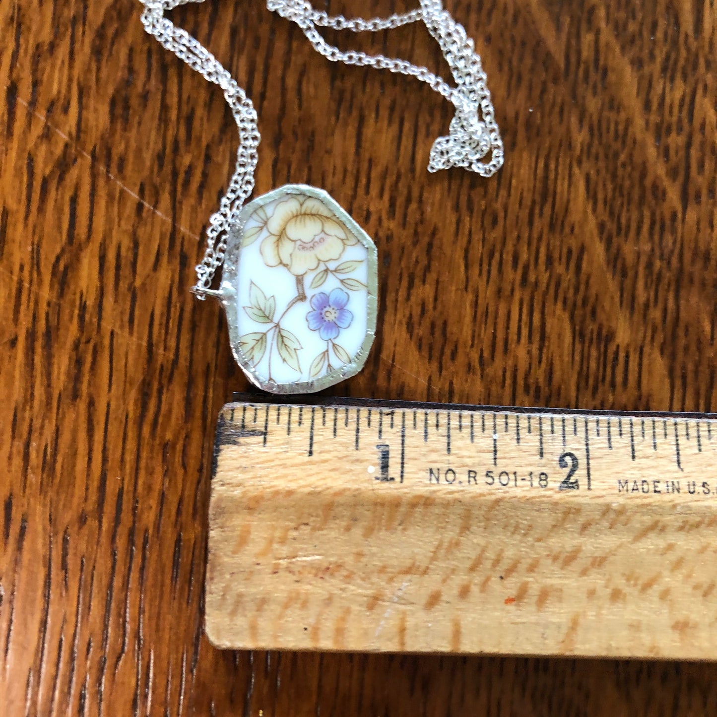 Broken Pottery Artisan Made Pendant Style House Rose Garden Made In Japan Plate Handcrafted Necklace 1 1/8in x 7/8in