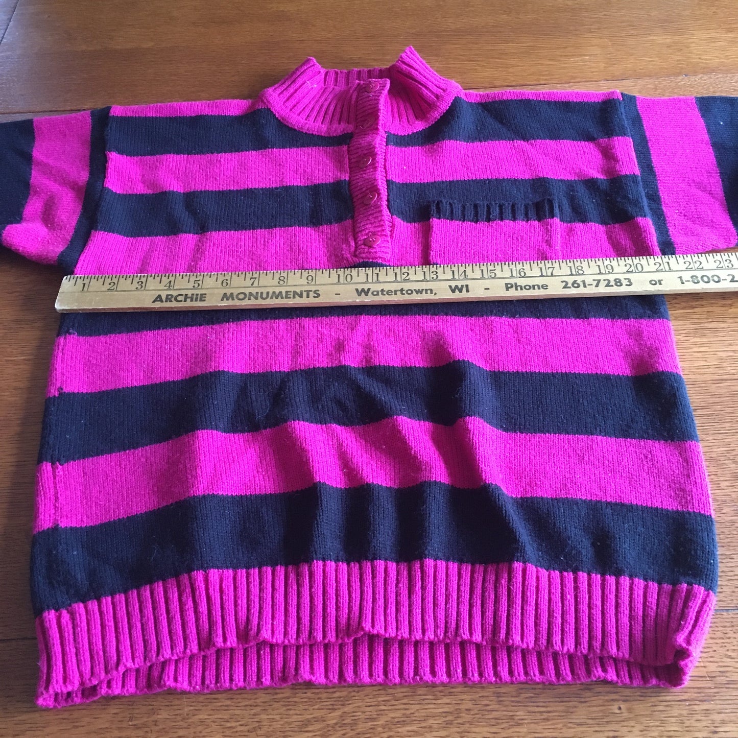 LA Blues Pink And Black Striped Pullover Sweater 1980's Vintage Size L