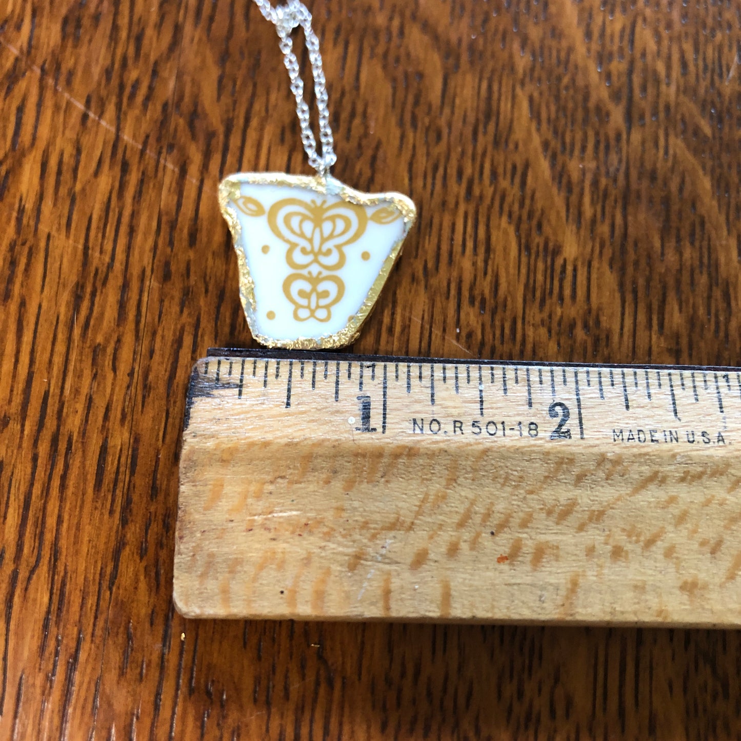 Broken Plate Artisan Made Pendant Corelle Butterfly Gold Plate Handcrafted Necklace 1 1/8in x 1in
