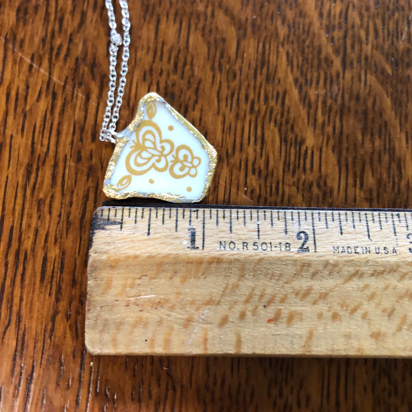 Broken Plate Artisan Made Pendant Corelle Butterfly Gold Plate Handcrafted Necklace 1 1/8in x 1in