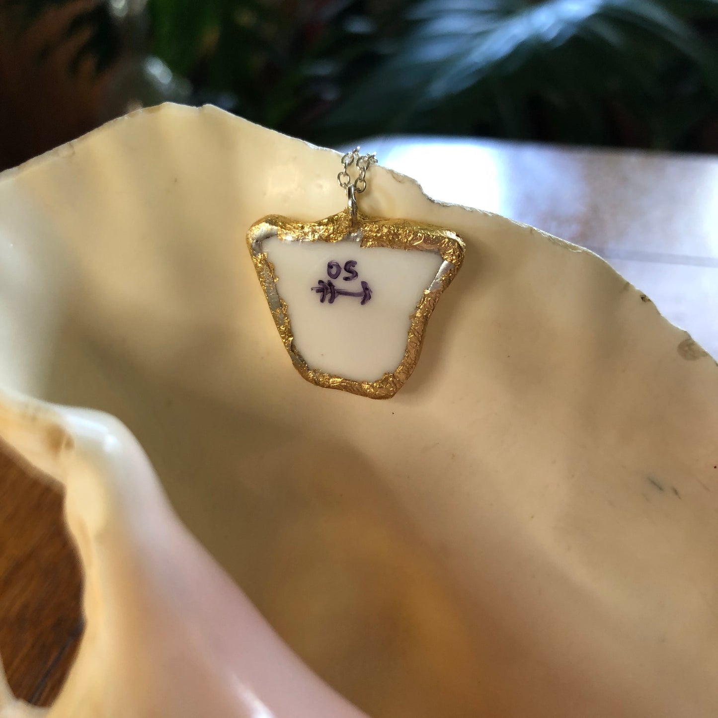 Broken Plate Artisan Made Pendant Corelle Butterfly Gold Plate Handcrafted Necklace 1 1/8in x 1in