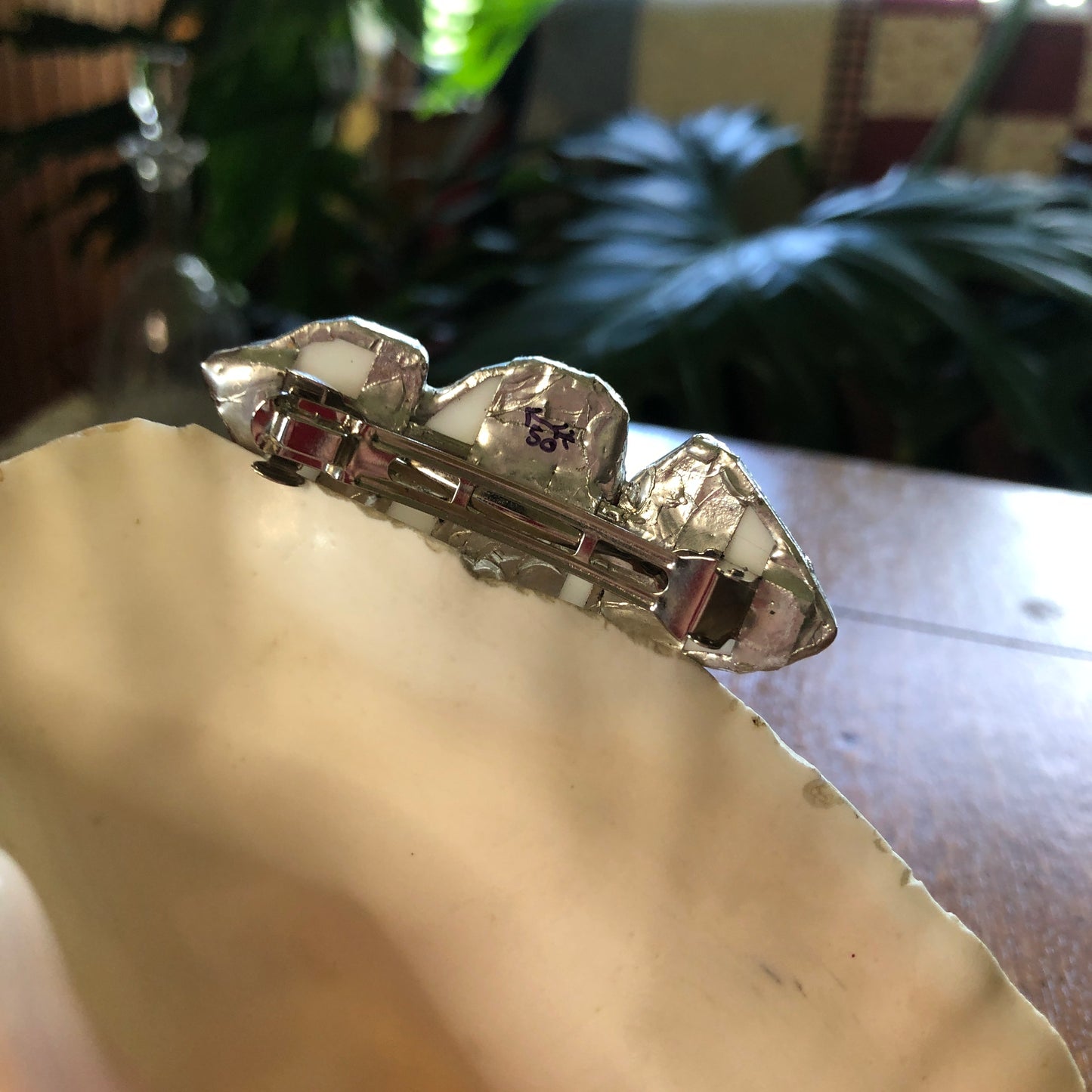 Broken Plate Artisan Made Barrette Corelle Butterfly Gold Plate Handcrafted Hair Clip 2.75in x 1 1/8in