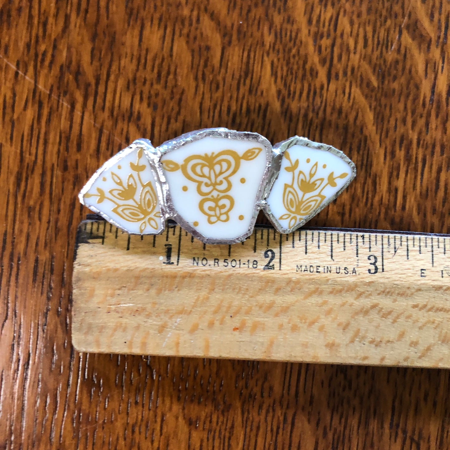 Broken Plate Artisan Made Barrette Corelle Butterfly Gold Plate Handcrafted Hair Clip 2.75in x 1 1/8in