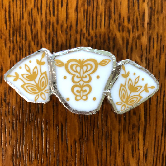 Broken Plate Artisan Made Barrette Corelle Butterfly Gold Plate Handcrafted Hair Clip 2.75in x 1 1/8in