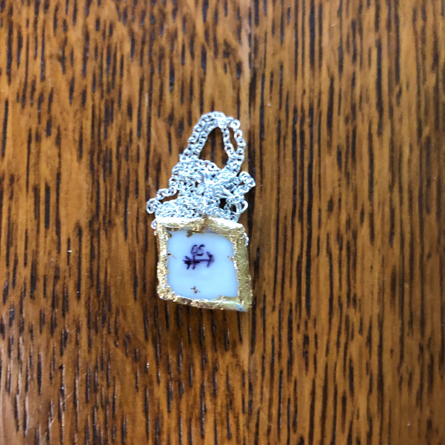 Broken Pottery Artisan Made Pendant Aladdin Fine China Fantasia Occupied Japan Plate Handcrafted Necklace 3/4in x 5/8in