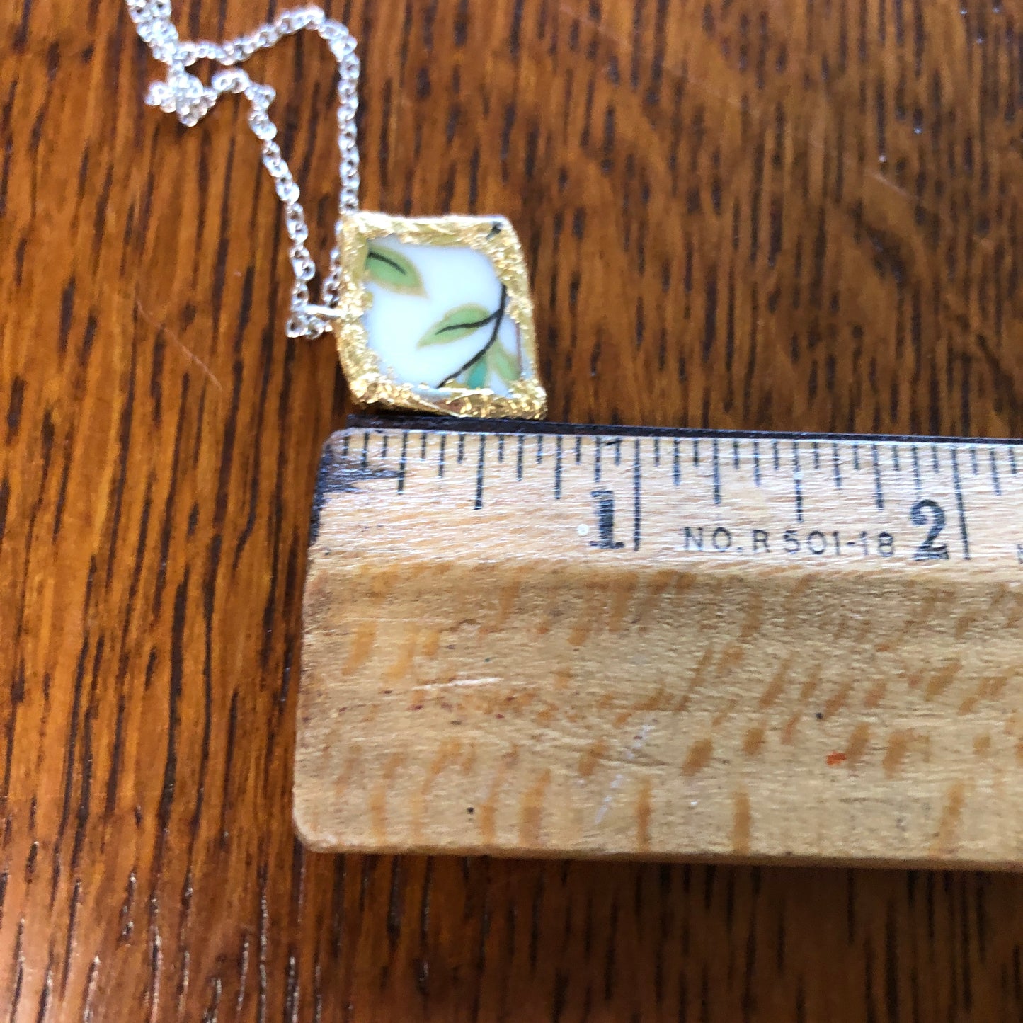 Broken Pottery Artisan Made Pendant Aladdin Fine China Fantasia Occupied Japan Plate Handcrafted Necklace 3/4in x 5/8in