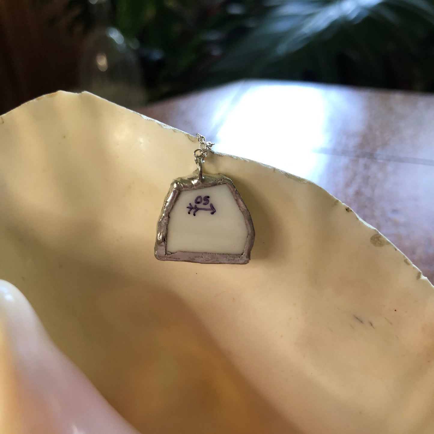 Broken Pottery Artisan Made Pendant Aladdin Fine China Fantasia Occupied Japan Plate Handcrafted Necklace 7/8in x 3/4in