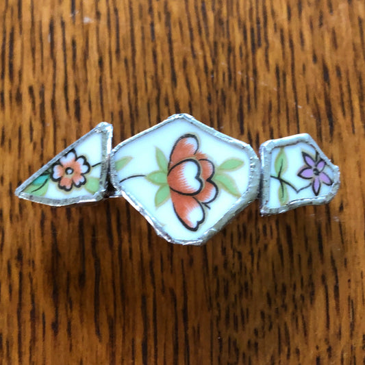 Broken Plate Artisan Made Barrette Aladdin Fine China Fantasia Occupied Japan Plate Handcrafted Hair Clip 2.75in x 1in