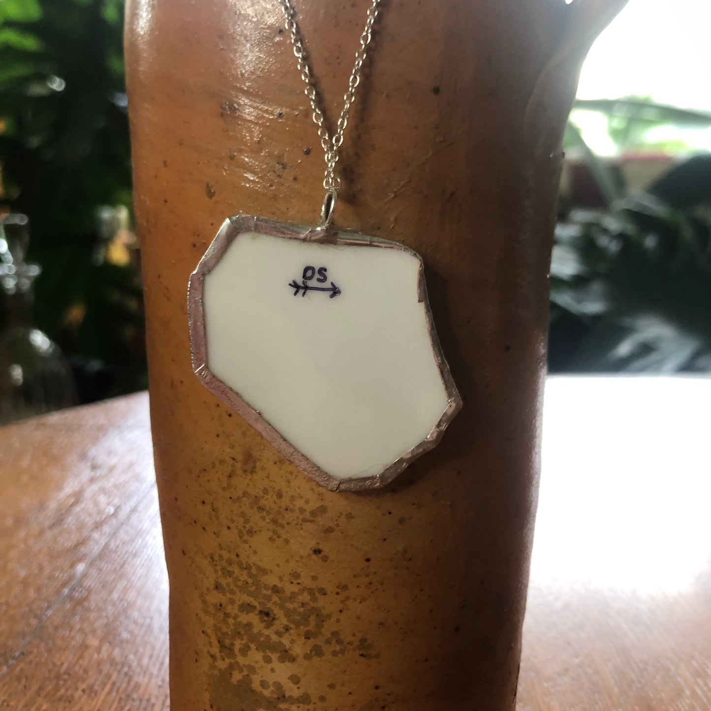 Broken Pottery Artisan Made Apple Pendant Three Crown China Plate Handcrafted Necklace 2in x 1.75in
